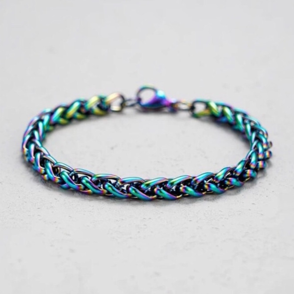 New Vibrant Stainless Steel Oil Slick Holographic Chain Bracelet |Ombre Coloring